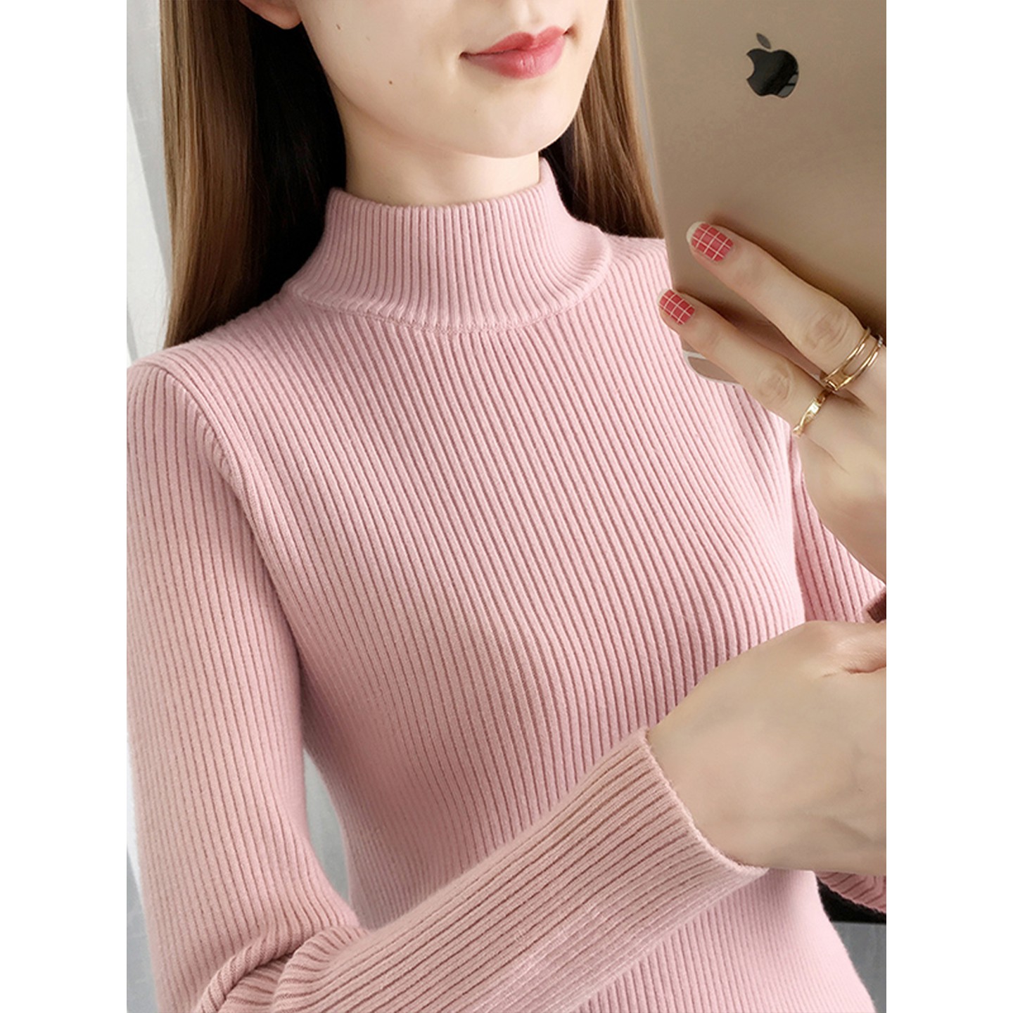 2025半高领毛衣打底衫女秋冬季新款百搭修身内搭针织衫1206r