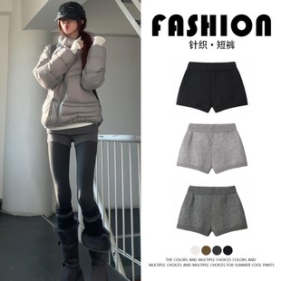 靴裤 辣妹打底裤 女秋冬高腰显瘦外穿配靴子百搭修身 深灰色针织短裤