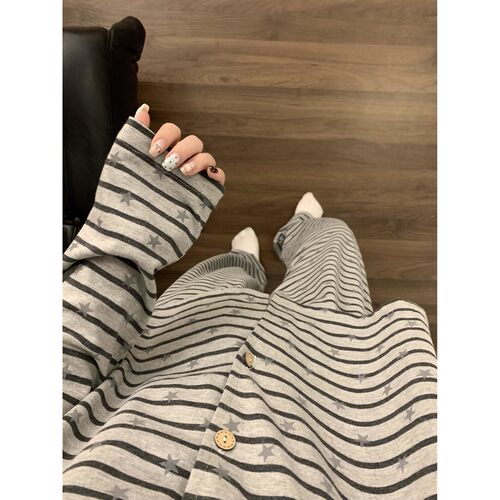 1冬韩系条纹星星睡衣新款长裤慵懒风舒适休闲家居服0923e