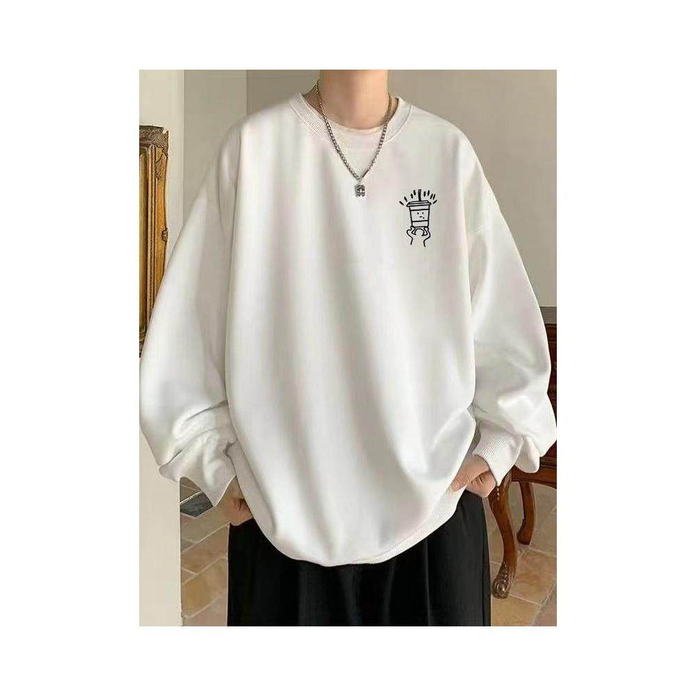 外套加绒长袖春秋男女慵懒纯棉美式潮牌套头卫衣白色圆领重磅无帽