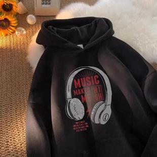 美式潮牌卫衣秋冬款重磅连帽衫加绒加厚外套男款纯棉百搭情侣外套