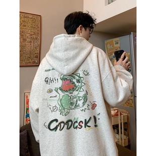 加绒男款加厚秋冬季重磅纯棉情侣百搭潮流卫衣带帽连帽衫外套宽松