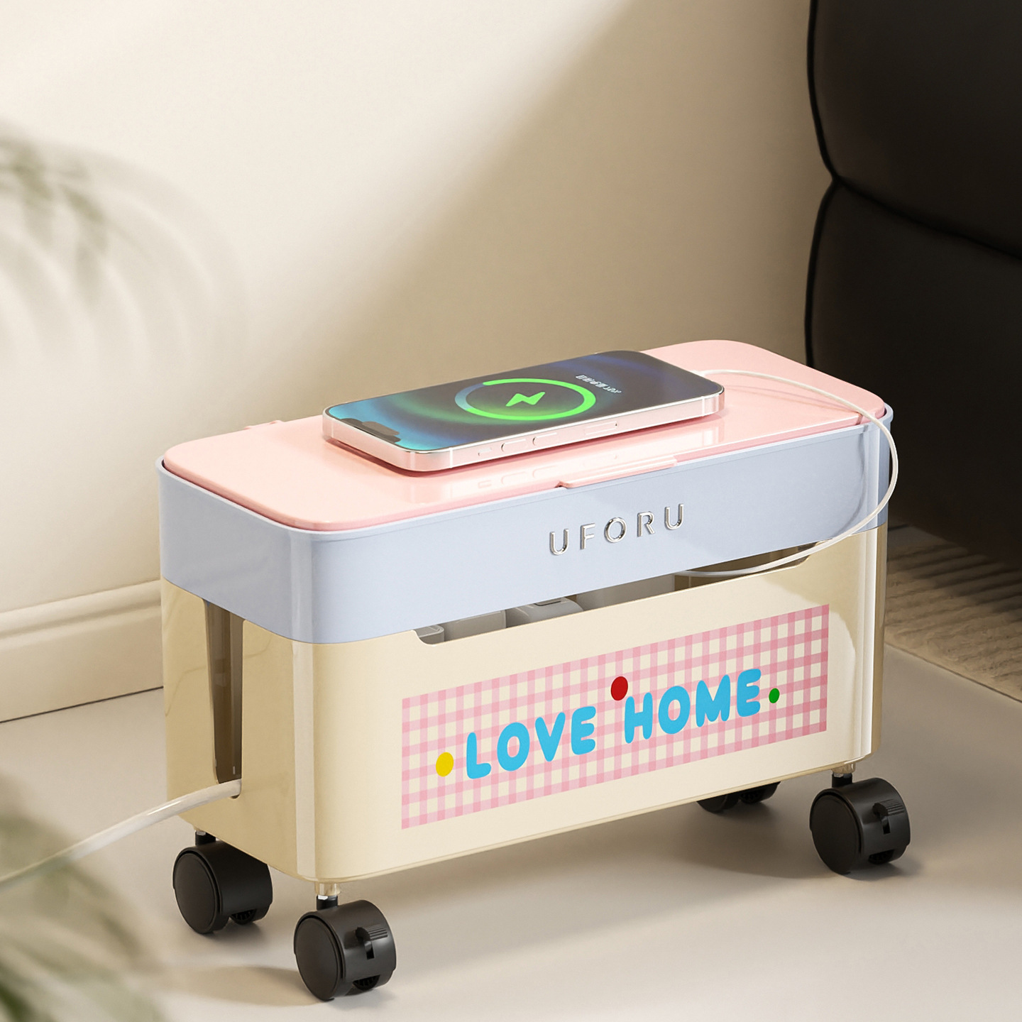 桌面数据线收纳盒落地可移动绕线器桌下插座充电器电线插排固定器