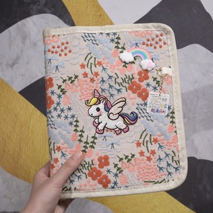 刺绣小马产检收纳册带拉链包可折叠孕检报告单收纳包怀孕记录册活页便携文件夹a4孕妇孕期初期用品病案资料册