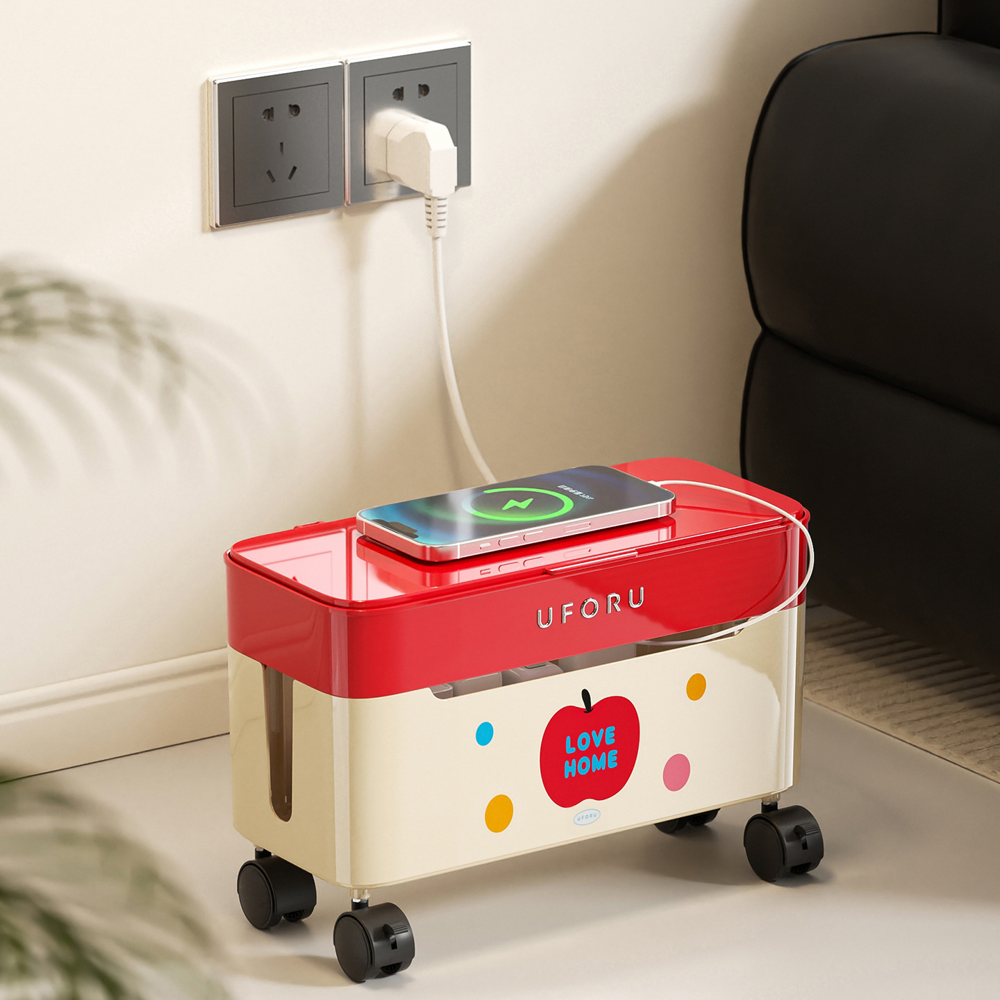 桌面数据线收纳盒落地可移动绕线器桌下插座充电器电线插排固定器