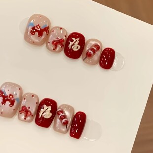 新年小马年儿童指甲贴2026新款女孩3岁6岁穿戴甲防水无毒无味小学生专用果冻胶美甲贴过年手上装饰立体贴纸