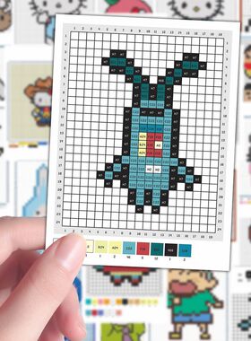 144张拼豆图纸贴纸像素制作拼豆笔记本素材手机图纸装饰贴画diy