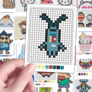 144张拼豆图纸贴纸像素制作拼豆笔记本素材手机图纸装饰贴画diy