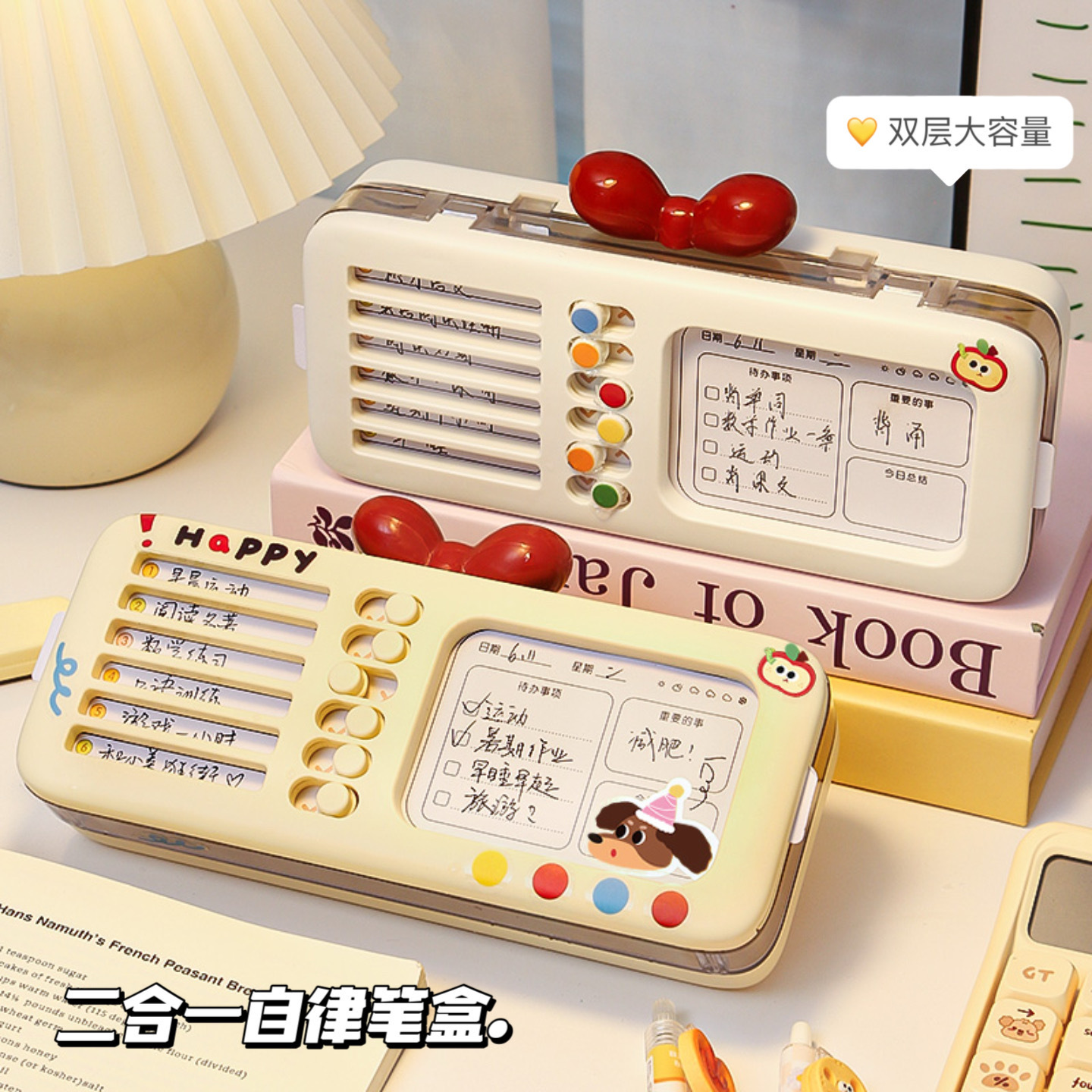 二合一多功能学生用高颜值打卡盒