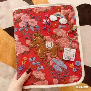 刺绣小马产检收纳册带拉链包可折叠孕检报告单收纳包怀孕记录册活页便携文件夹a4孕妇孕期初期用品病案资料册