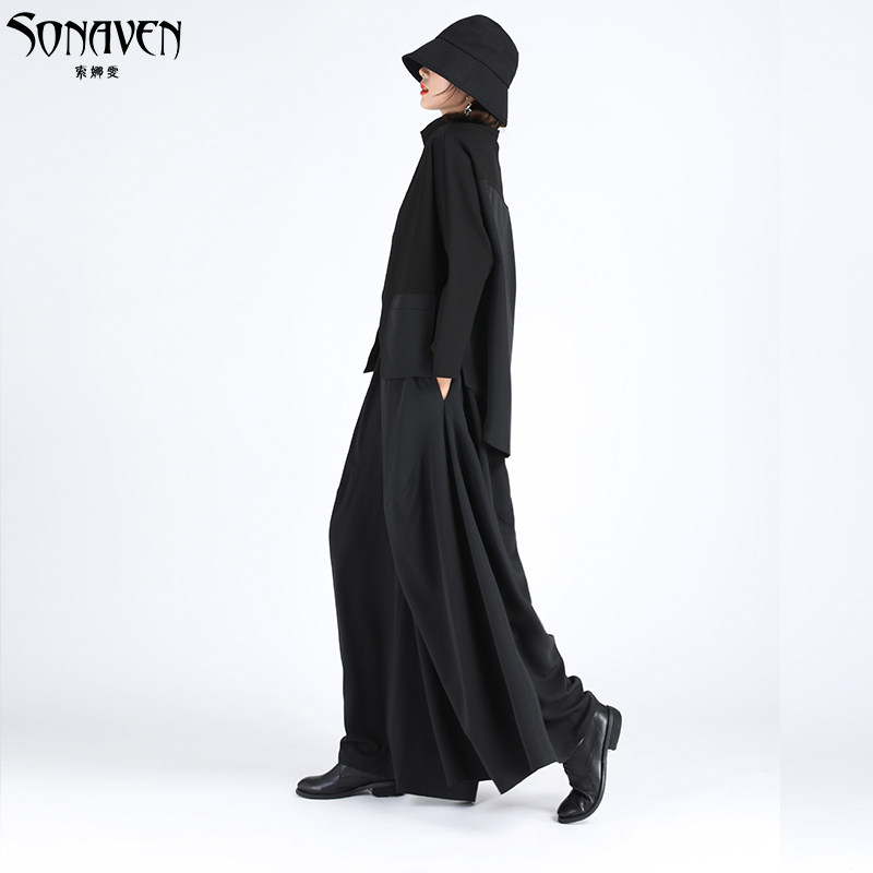 暗黑阔腿裤女秋冬原创设计大裆裤个性宽松2020年新品山本耀司裙裤