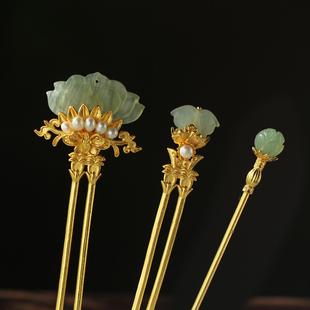 红妆匣子原创-玉露-玉石发簪百搭古风岫玉发钗国风汉服旗袍发饰