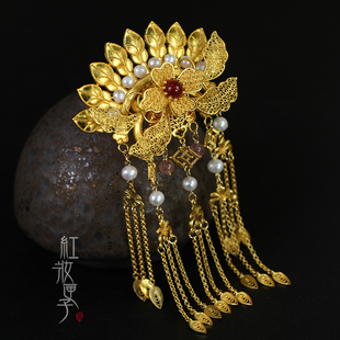 红妆匣子原创-扇舞-流苏后压古风珍珠发簪百搭后压汉服头饰配饰