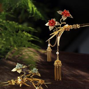 红妆匣子原创-海棠-古风小浆果流苏发簪汉服头饰中式百搭簪子发钗