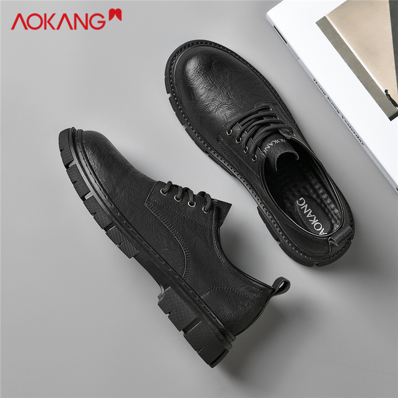 奥康正品休闲皮鞋冬季透气厚款2023新款马丁靴黑色英伦风男士皮鞋