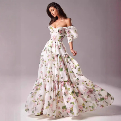 2024露肩欧美女时尚长款气质晚礼服连衣裙Women evening dress