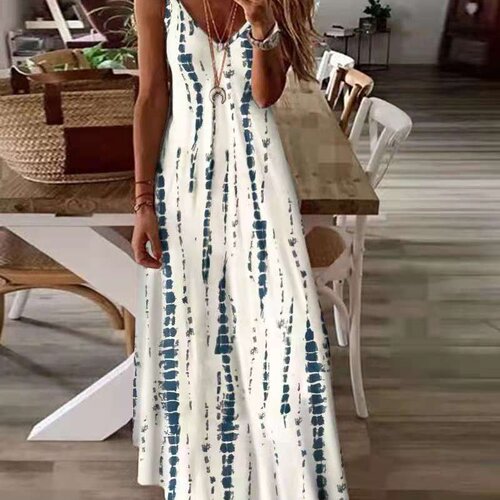 波西米亚吊带连衣裙扎染印花大摆度假休闲裙Women casual dress
