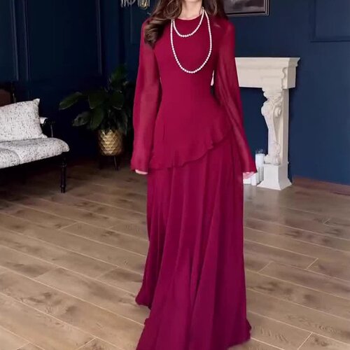 欧美女纯色喇叭袖荷叶边拼接连衣裙Women casual ruffled dress