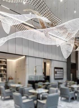 不锈钢镂空鲸鱼雕塑酒店售楼部网格编织海洋动物铁艺悬挂装饰摆件
