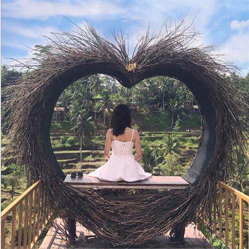 巴厘岛网红鸟巢秋千景区婚纱拍摄道具创意悬挂圆形床户外民宿鸟巢
