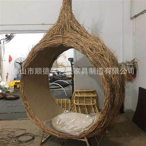 户外藤编躺床景区阳台鸟巢沙发圆床度假区泳池海景房庭院花园家具