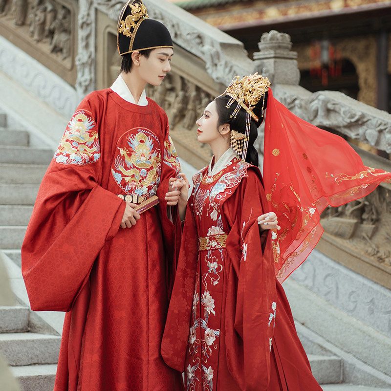 钟灵记 良缘夙缔:情侣装红色国风男款汉服婚服圆领袍绣花2022春