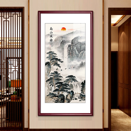 迎客松挂画寓意好竖版玄关画
