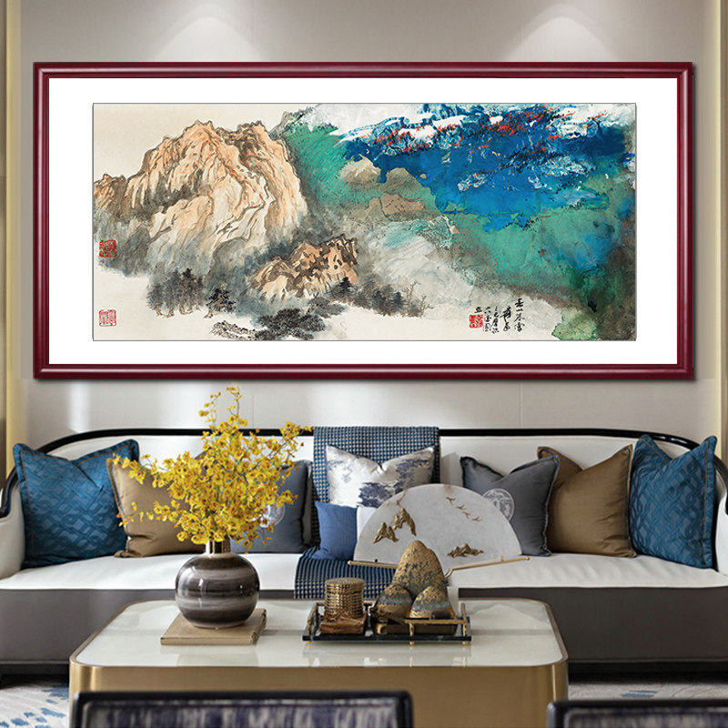 张大千国画春山暮雪山水画新中式客厅沙发背景墙装饰画办公室挂画