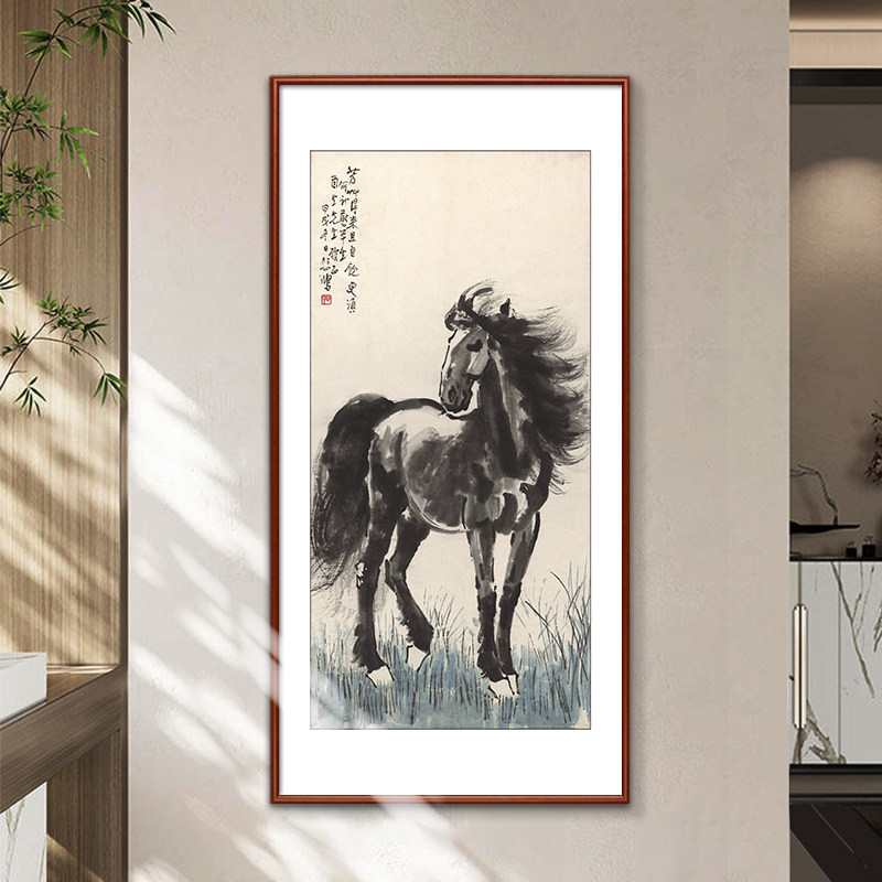 徐悲鸿骏马图玄关装饰画马到成功挂画客厅办公室书房茶室走廊壁画