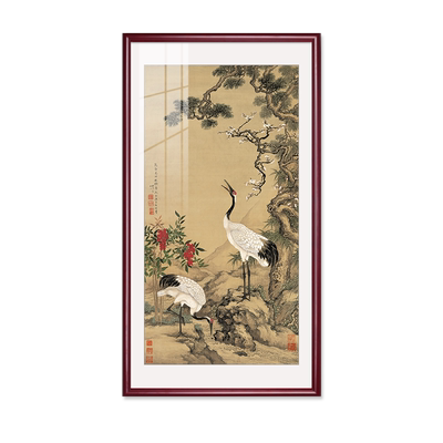 松鹤延年玄关画客厅装饰画中式
