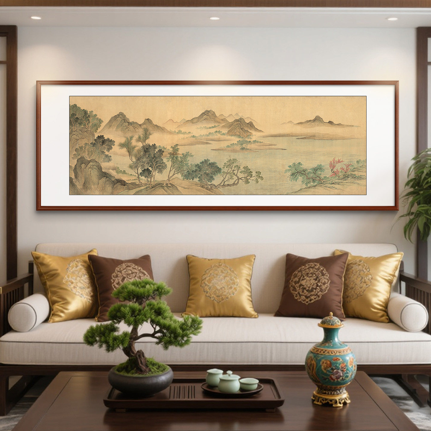 新中式水墨山水沙发背景墙装饰画客厅书房办公室靠山国画风景挂画