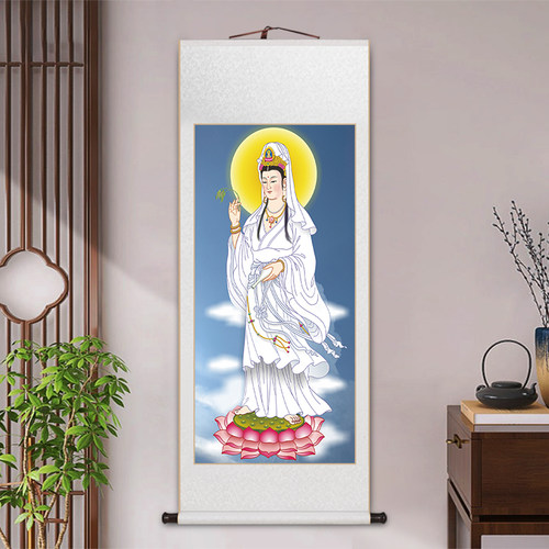 观音画像卷轴挂画佛堂客厅壁画
