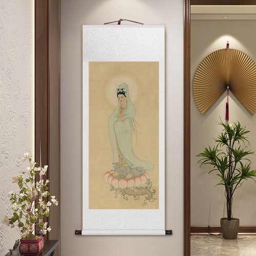 观音菩萨卷轴挂画佛堂供奉挂画