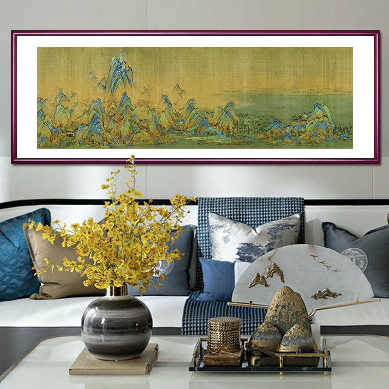 名家国画千里江山图挂画中式客厅装饰画办公室茶室禅意山水画壁画
