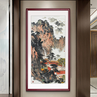 国画竖版玄关画关山月山新中式客厅装饰画书房茶室实木挂画中国风