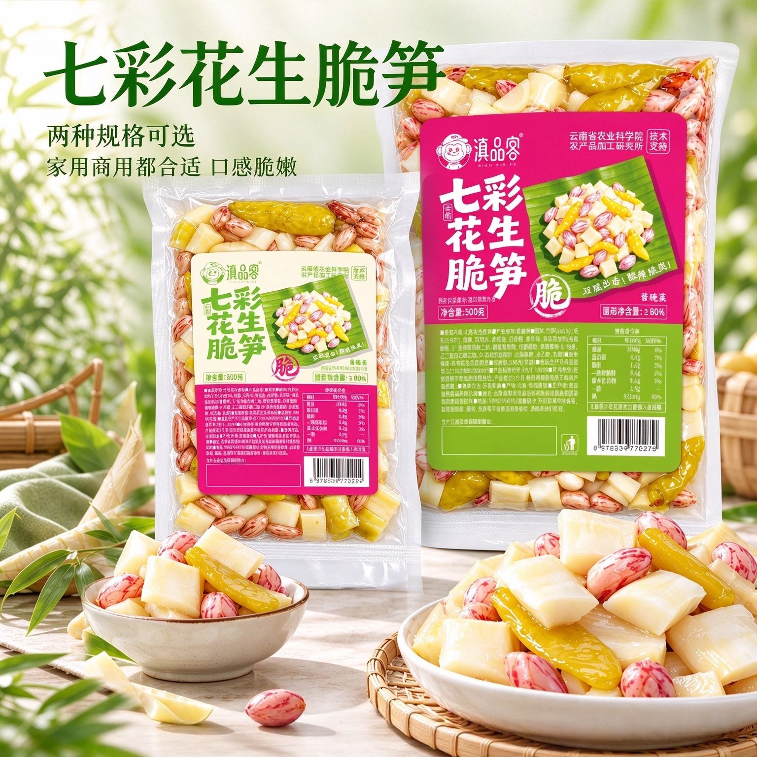 七彩花生脆笋云南特产酸辣泡椒花生米休闲零食下酒菜家用商用装