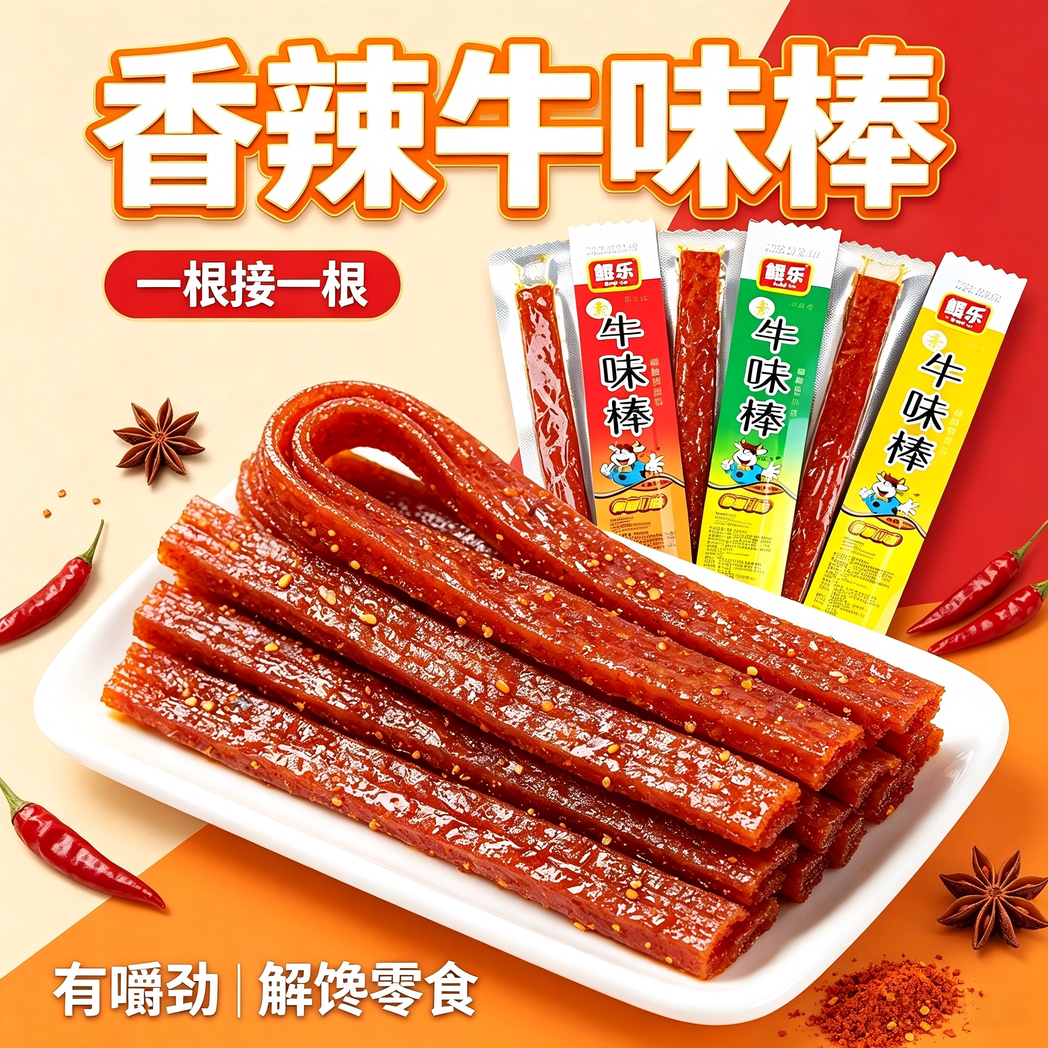 香辣牛味棒长条辣条8090儿时味道怀旧麻辣小吃独立小包解馋零食品