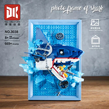 3038鲨鱼相框积木可挂墙壁挂拼搭装饰益智小颗粒积木男孩摆件玩具