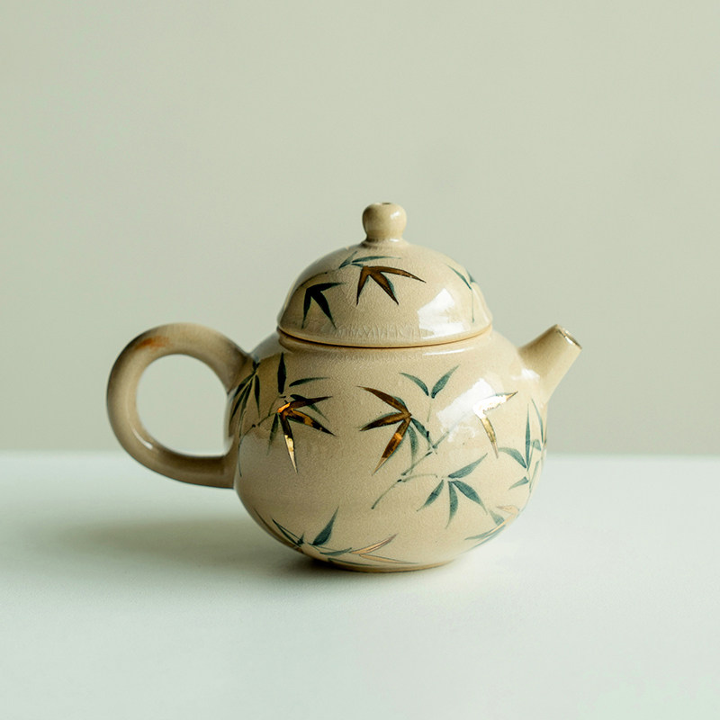 拓土仿古描金茶壶女士专用手绘青竹陶瓷泡茶壶一人饮茶具功夫茶壶