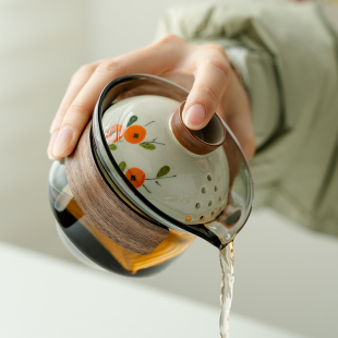 纯手绘柿子泡茶壶家用单个盖碗茶杯一壶二杯办公室高档茶壶手抓壶