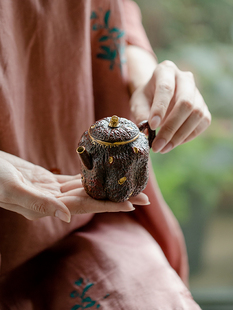 拓土覆古泡茶壶家用陶瓷功夫单壶老岩泥铁锈红赤金瓜菱壶手工茶壶