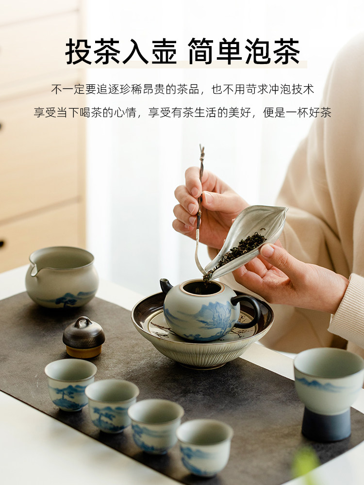 陀土陶瓷单壶中国茶壶纯手绘山水画磨砂釉滤茶壶