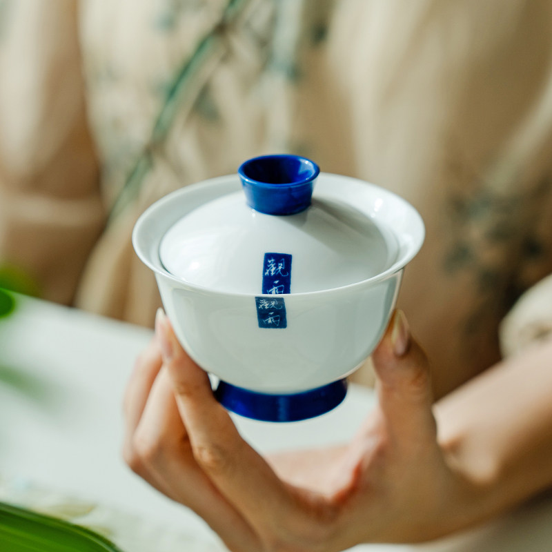 拓土二才盖碗茶杯创意高足茶碗家用中式大号单个陶瓷泡茶功夫茶具