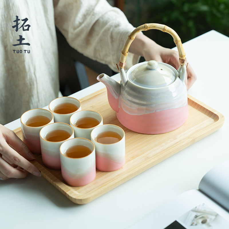 拓土窑变山川功夫茶具套组家用高颜值提梁壶泡茶壶陶瓷茶杯带茶盘