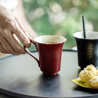 拓土粉引胭脂红单耳马克杯个人杯陶瓷茶杯喝水杯把手个性主人杯子