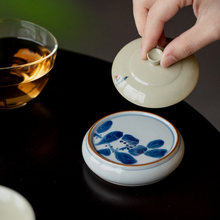 功夫茶具隔热垫子 古青纯手绘柿子圆满盖置家用茶杯托盖托复古中式