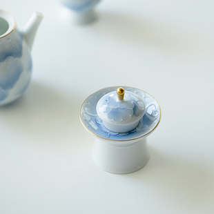 拓土有田烧手绘牡丹高足盖置陶瓷壶盖托手工盖架茶碗盖托茶道配件