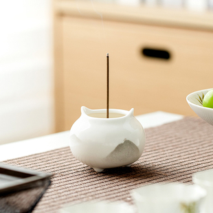 拓土陶瓷香薰炉家用观山贴绘双耳小香炉室内线香道炉创意简约香插