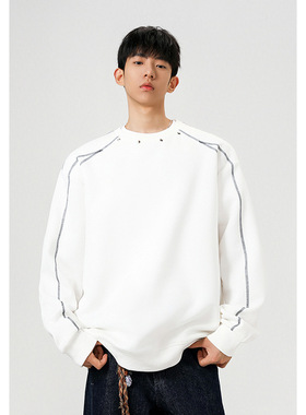 华棉高克重400g解构铆钉大码长袖卫衣男W5413特P35 W5413J加绒P40