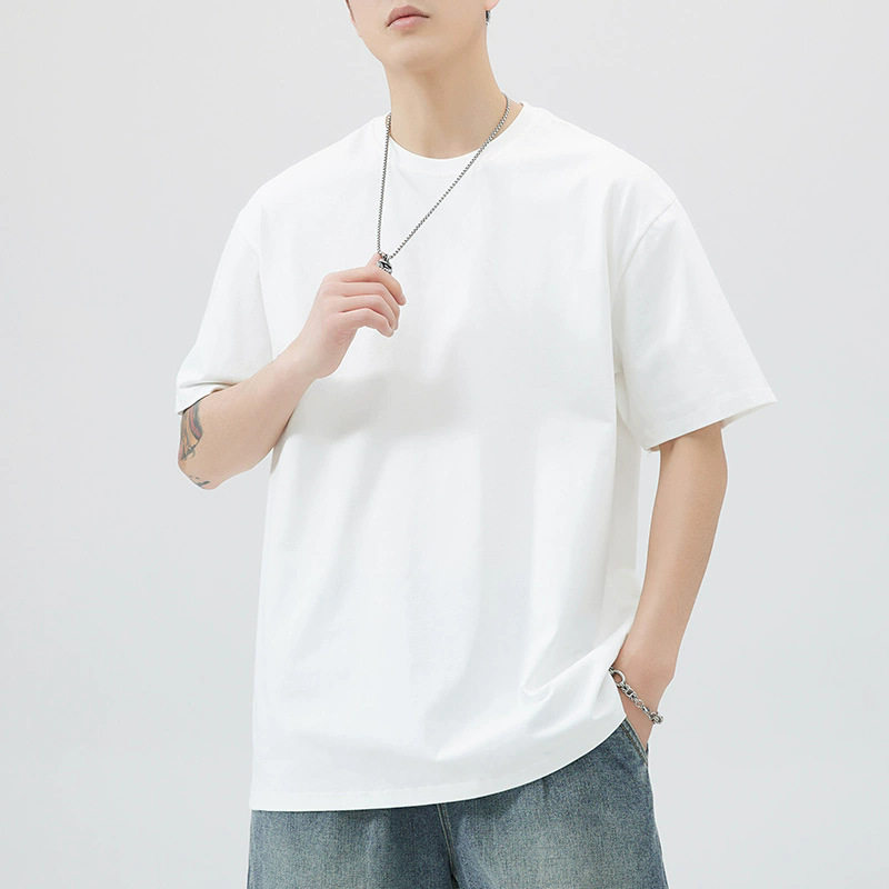 230g夏季重磅短袖精梳纯棉宽松透气纯色圆领t恤男女潮牌打底衫F